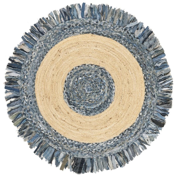 Safavieh Cape Cod Hand Woven Round Area Rug Ivory & Denim - 4 x 4 ft. CAP205D-4R - main